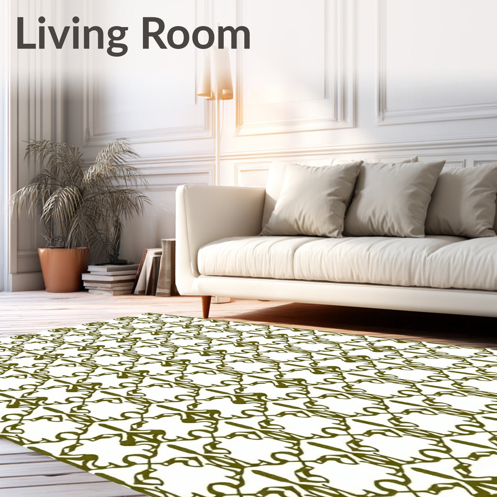 Olive Green Ornate Repeating Trellis Rug