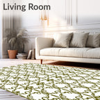 Olive Green Ornate Repeating Trellis Rug