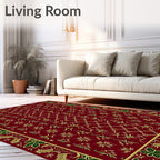 Crimson Gold Leaf Scroll Intertwined Vine Rug