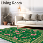 Emerald Green Pink Floral Garden Rug