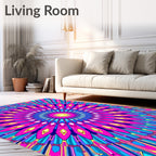Vibrant Teal Pink Sunburst Mandala Rug