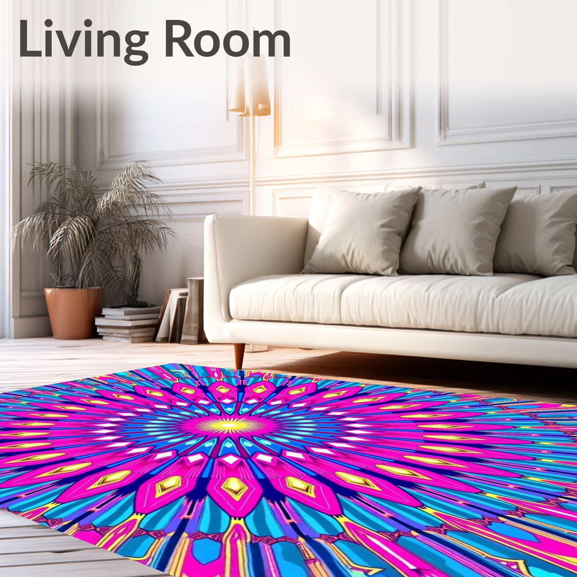 Vibrant Teal Pink Sunburst Mandala Rug