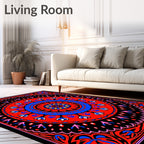 Vibrant Red Blue Floral Mandala Rug