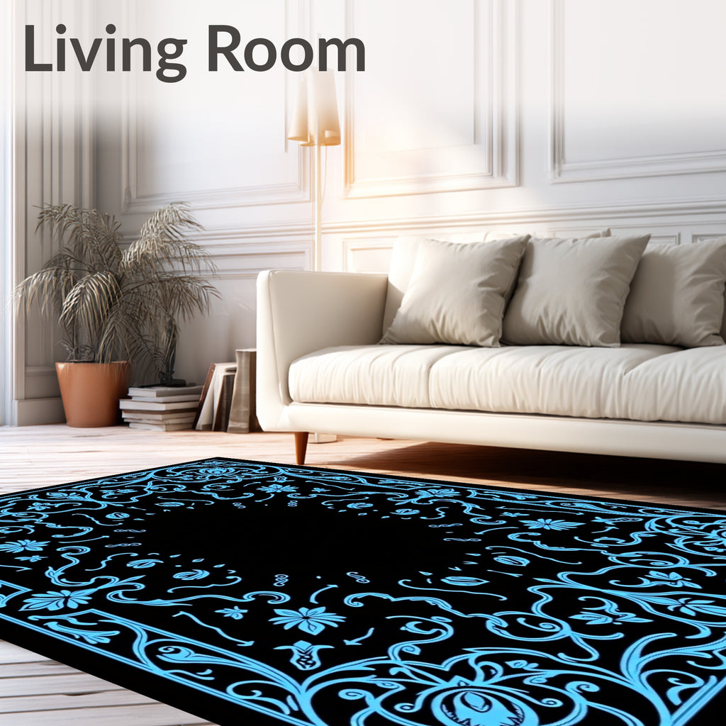 Light Blue Ornate Floral Symmetry Rug