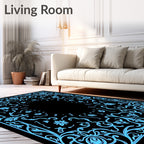 Light Blue Ornate Floral Symmetry Rug