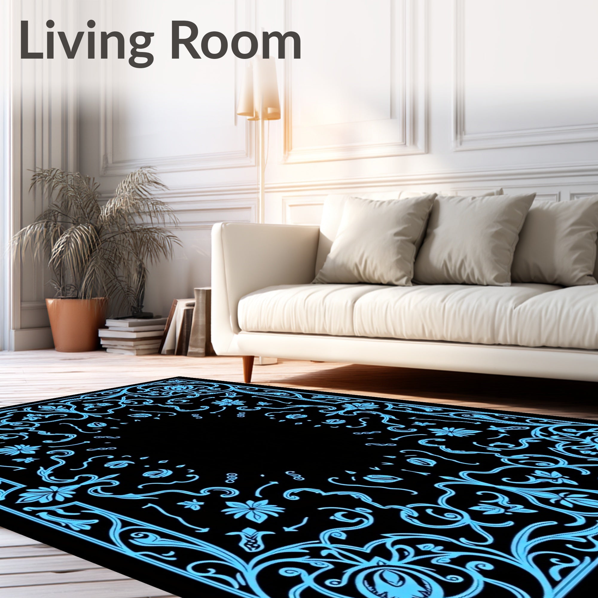 Light Blue Ornate Floral Symmetry Rug