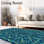 Art Nouveau Teal Floral Vertical Stripe Rug