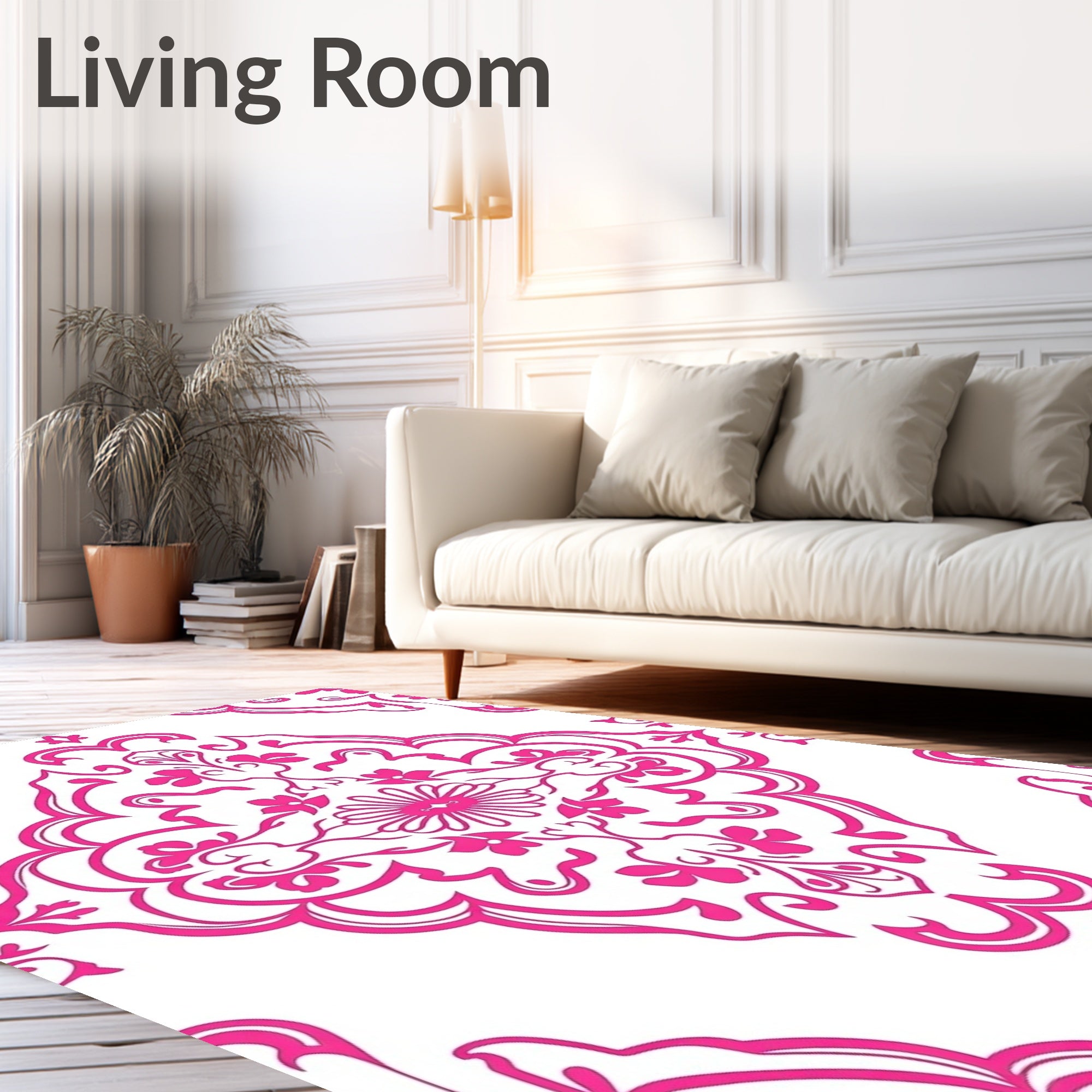Rich Pink Floral Damask Medallion Rug