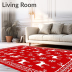 Festive Red Reindeer Snowflake Border Rug