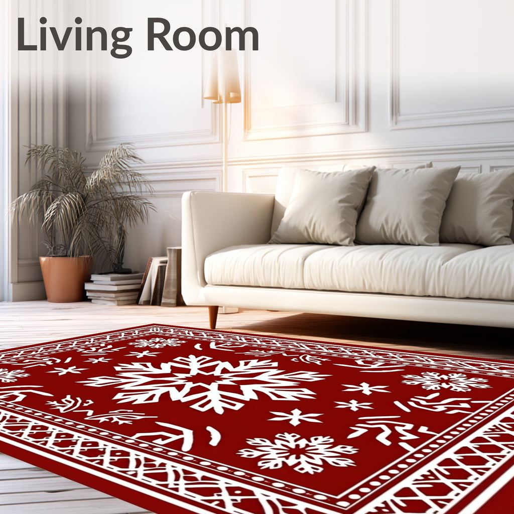Crimson Winter Snowflake Medallion Rug