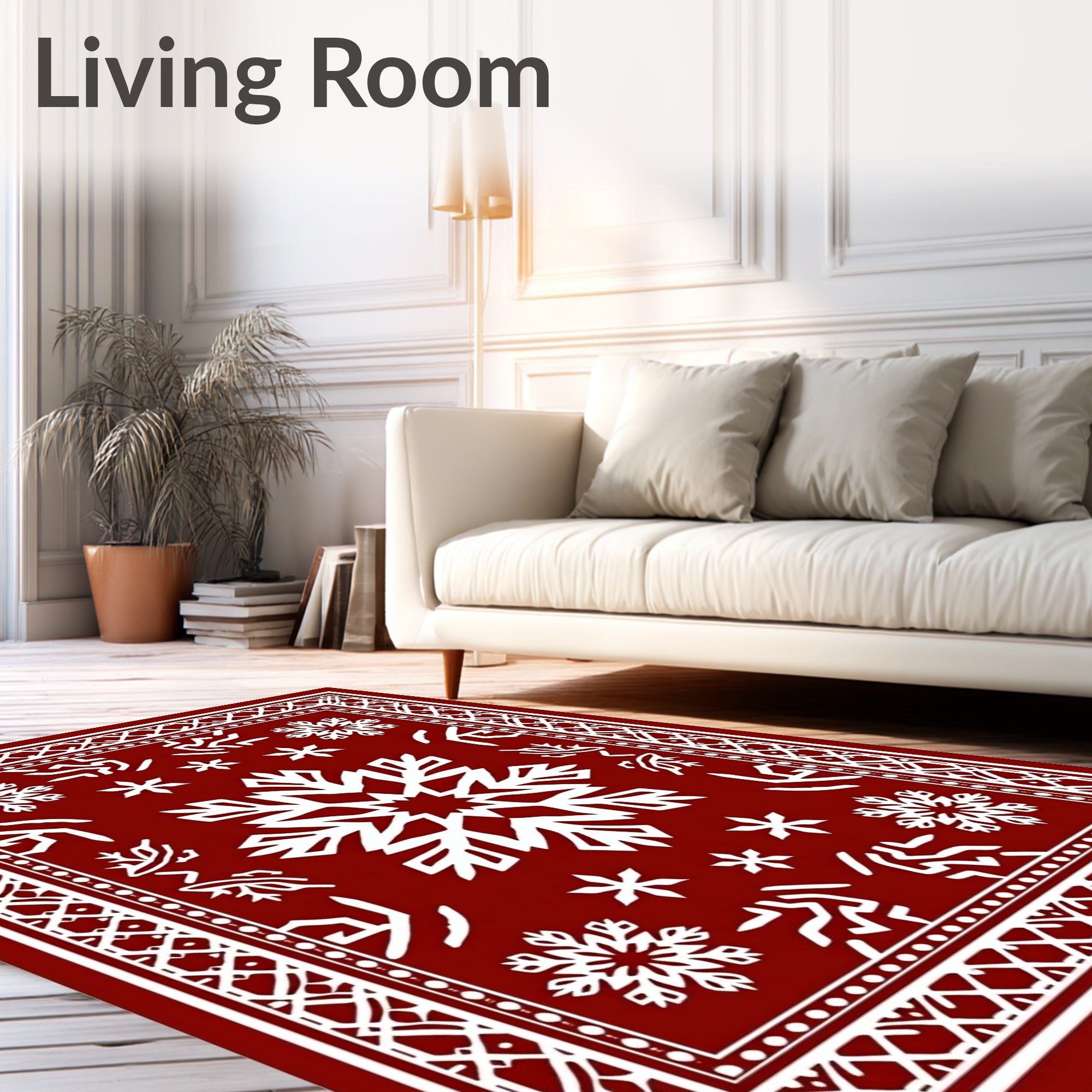 Crimson Winter Snowflake Medallion Rug