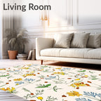 Delicate Yellow Blue Botanical Garden Sketch Rug
