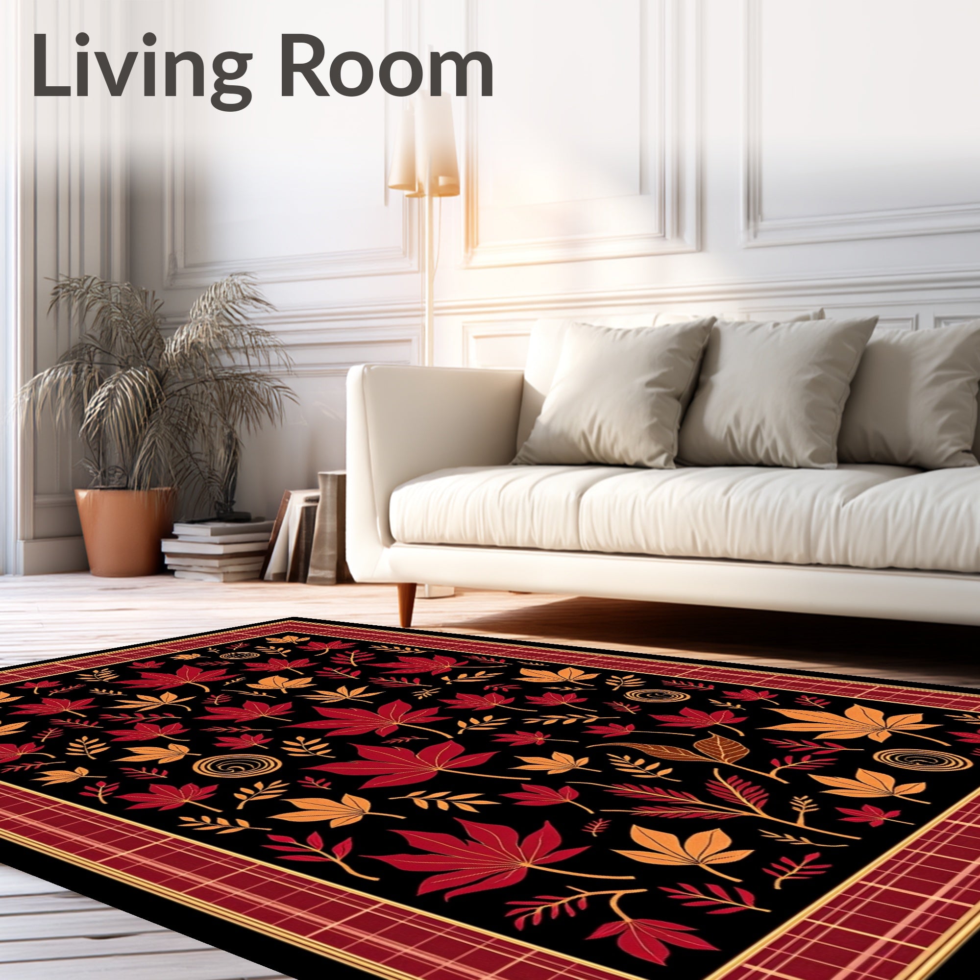 Autumn Maple Leaf Scarlet Gold Border Rug
