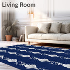 Classic Navy White Shell Flourish Stripe Rug