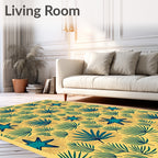 Teal Starburst Foliage Yellow Background Rug