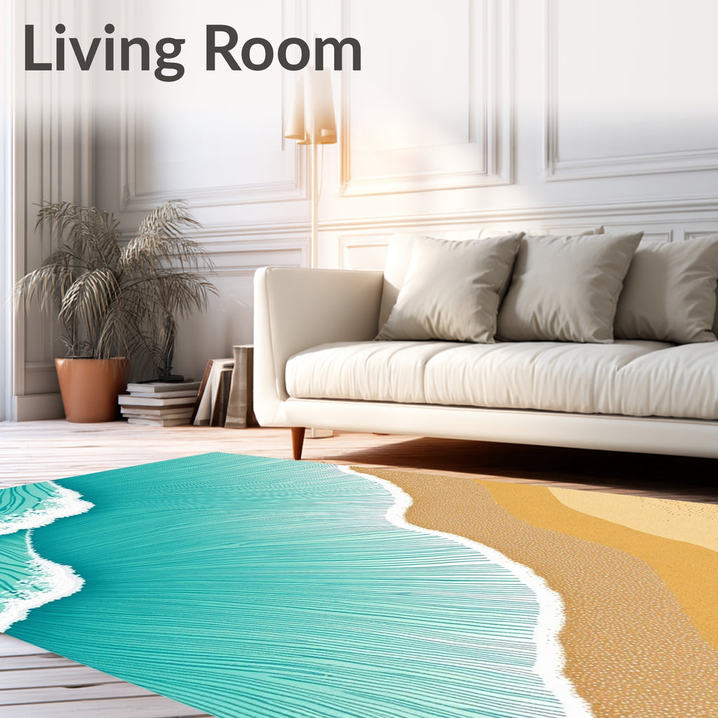 Turquoise Ocean Wave Sandy Beach Rug