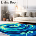 Deep Blue Swirling Ocean Fish Rug