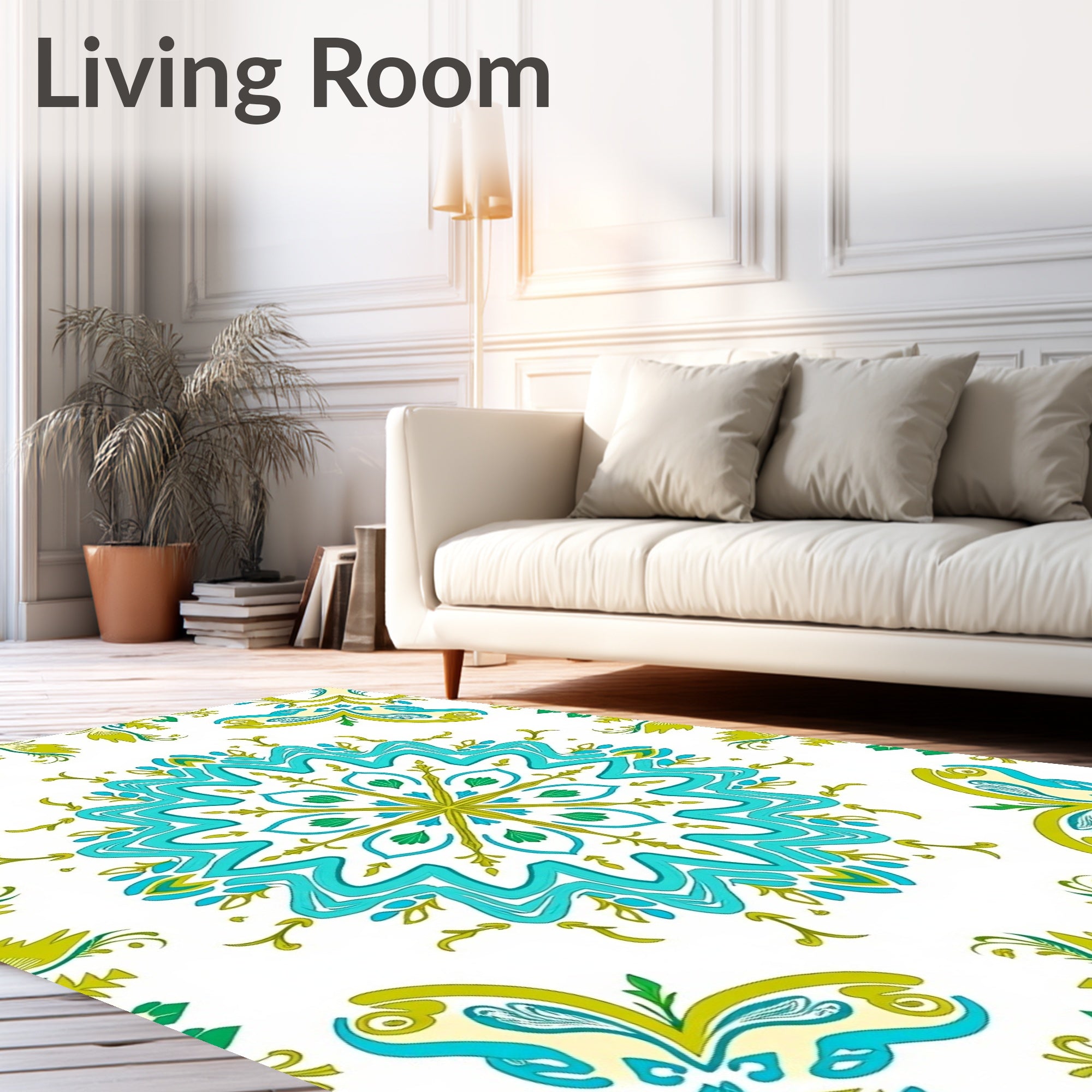 Turquoise Teal Floral Medallion Garden Rug