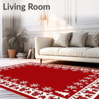 Red White Festive Snowflake Border Rug