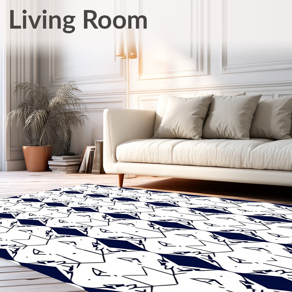 Navy White Geometric Art Deco Harmony Rug