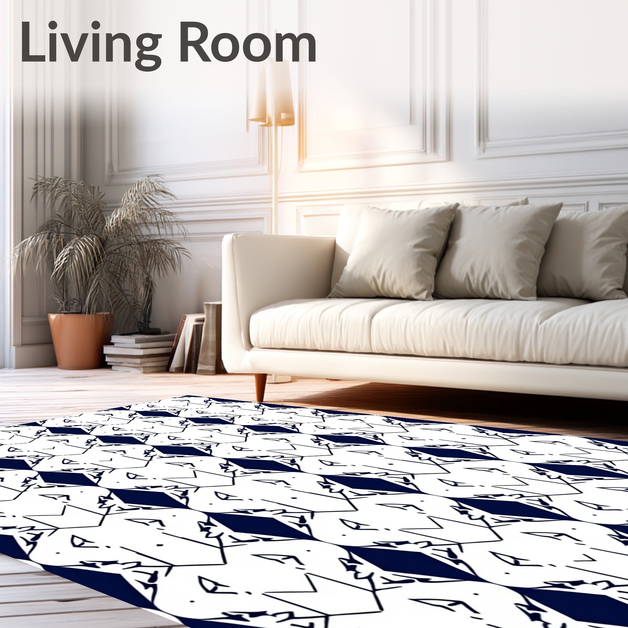 Navy White Geometric Art Deco Harmony Rug