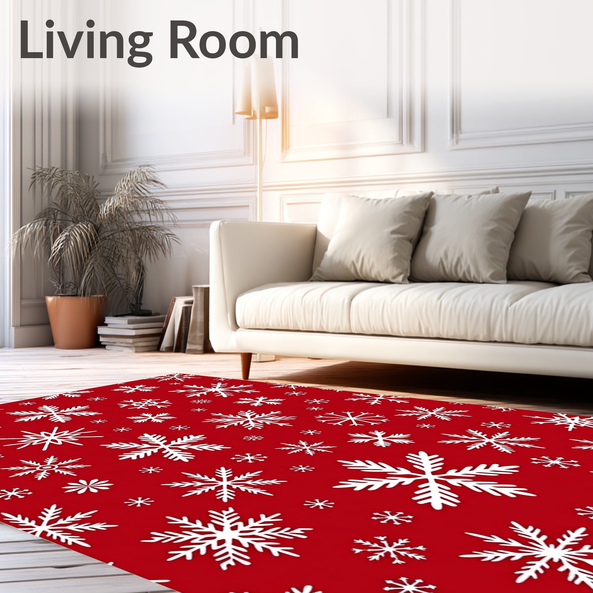 Crimson White Snowflake Repeating Pattern Rug