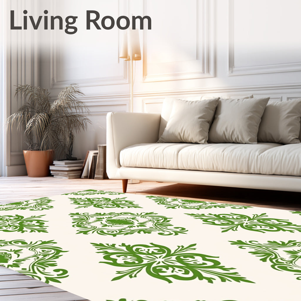 Classic Green Damask Scroll Work Rug