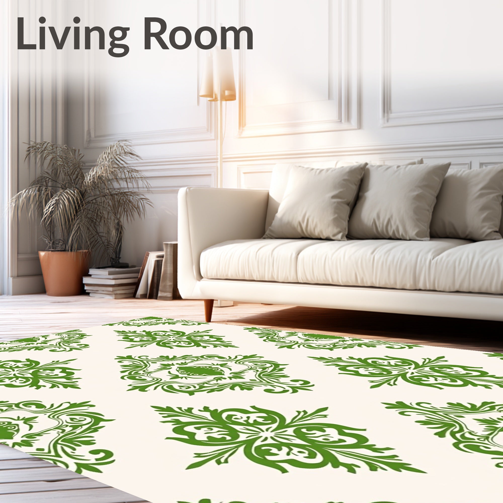 Classic Green Damask Scroll Work Rug
