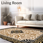 Antique Gold Floral Bordered Cream Rug