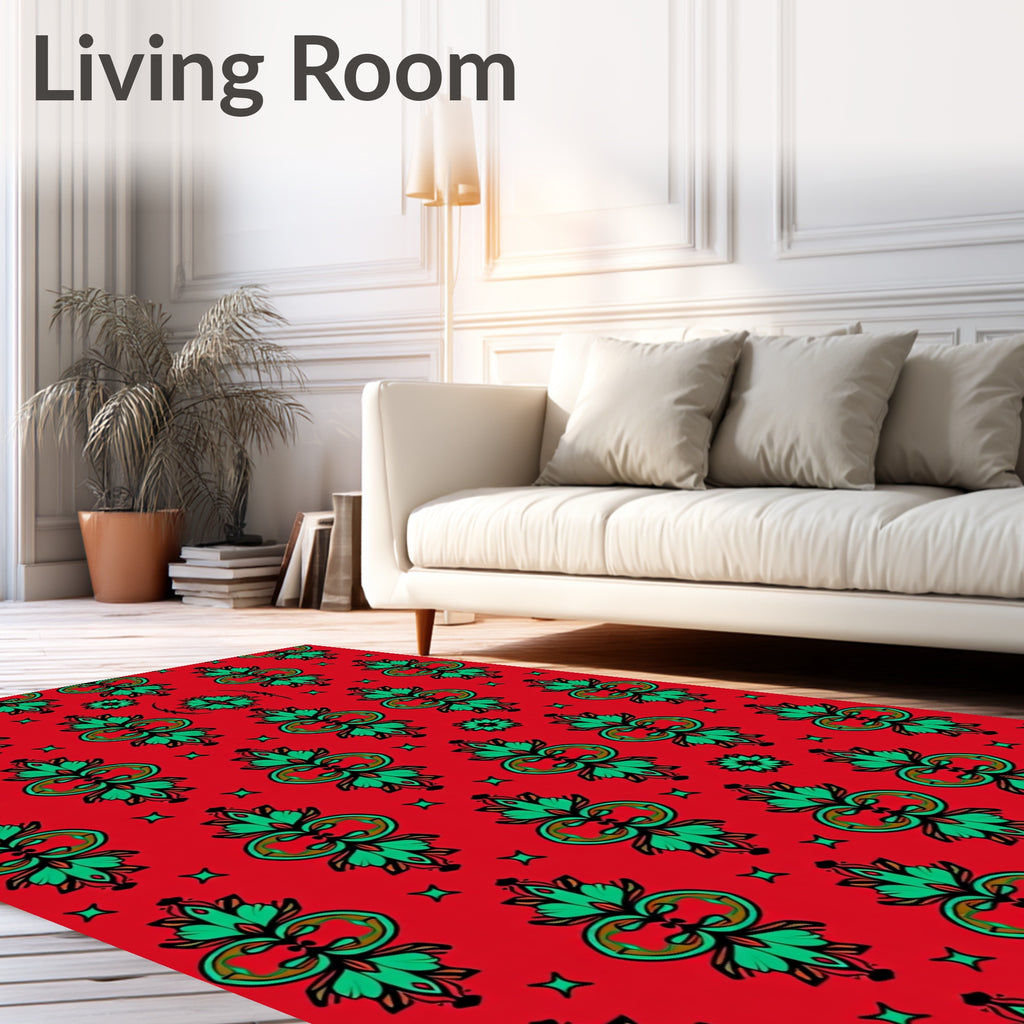 Bold Red Green Floral Medallion Rug