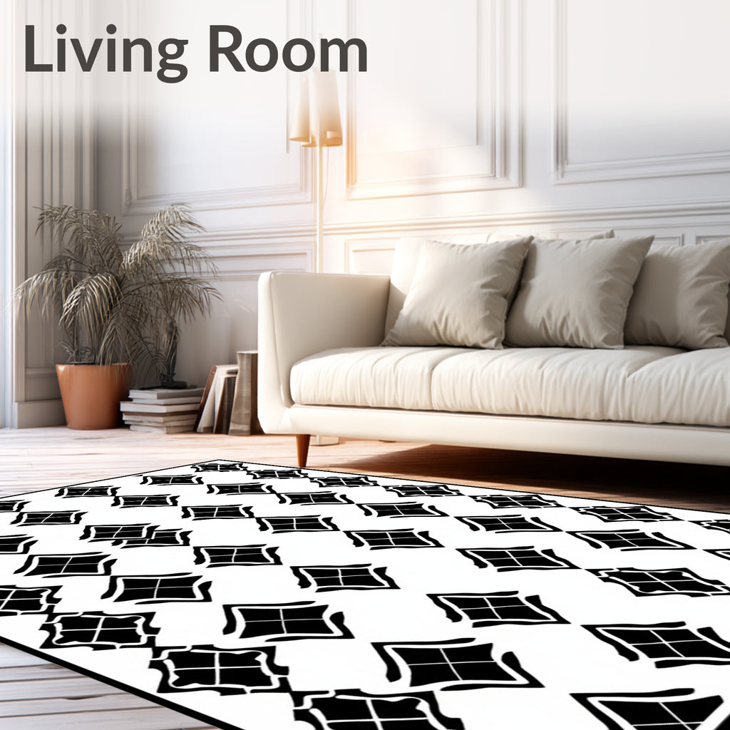 Bold Black Diamond Grid Rug