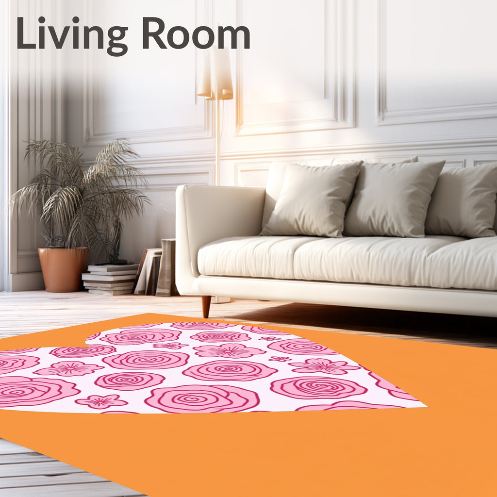 Sweet Pink Rose Heart Floral Rug