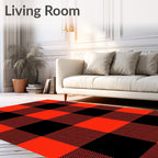Rustic Crimson Black Gingham squares Rug