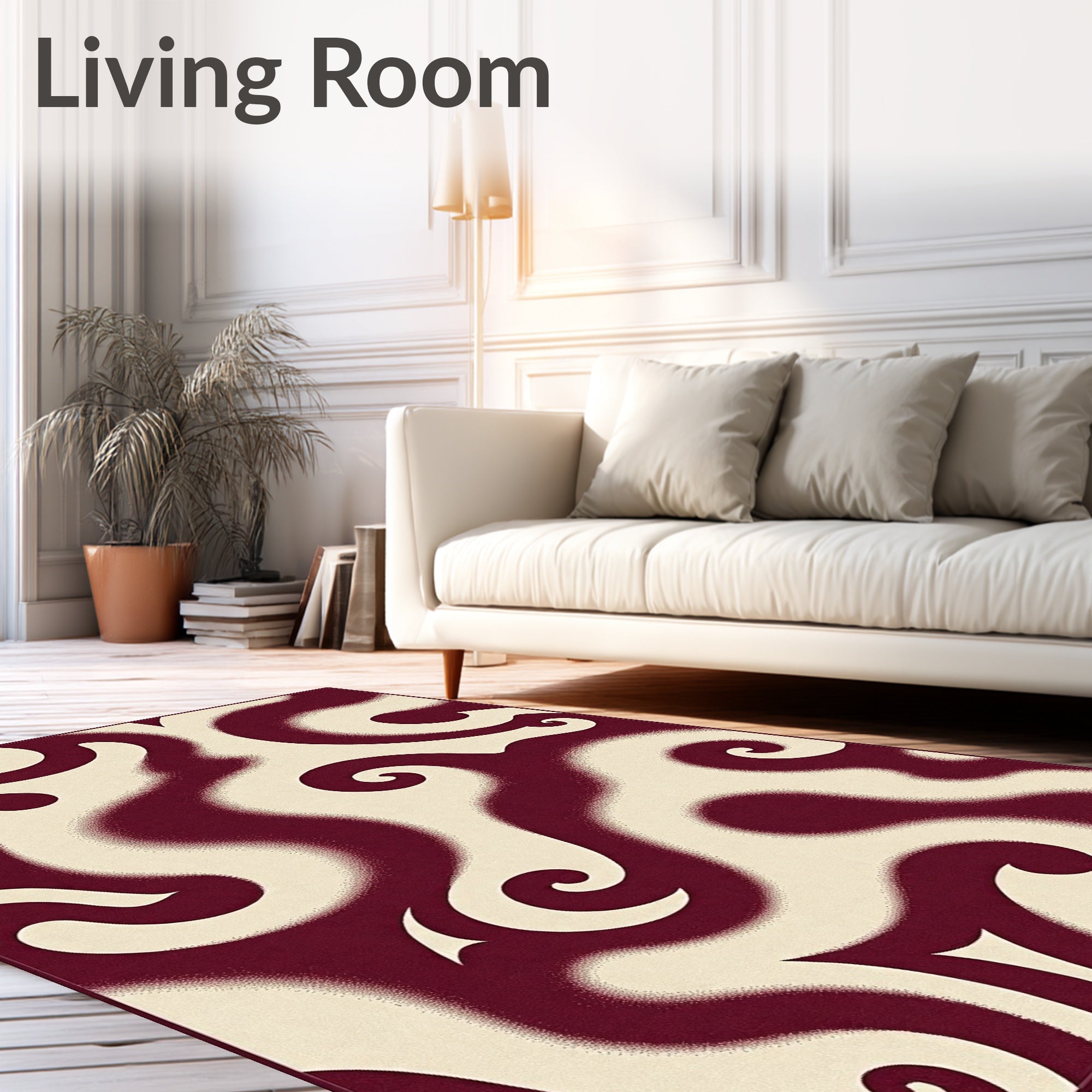Burgundy Cream Swirl Abstract Rug