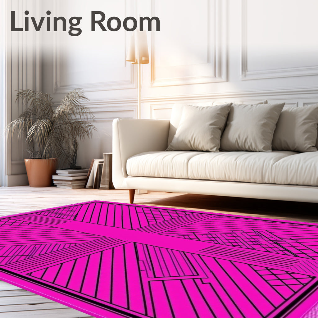 Hot Pink Geometric Abstract Lines Rug