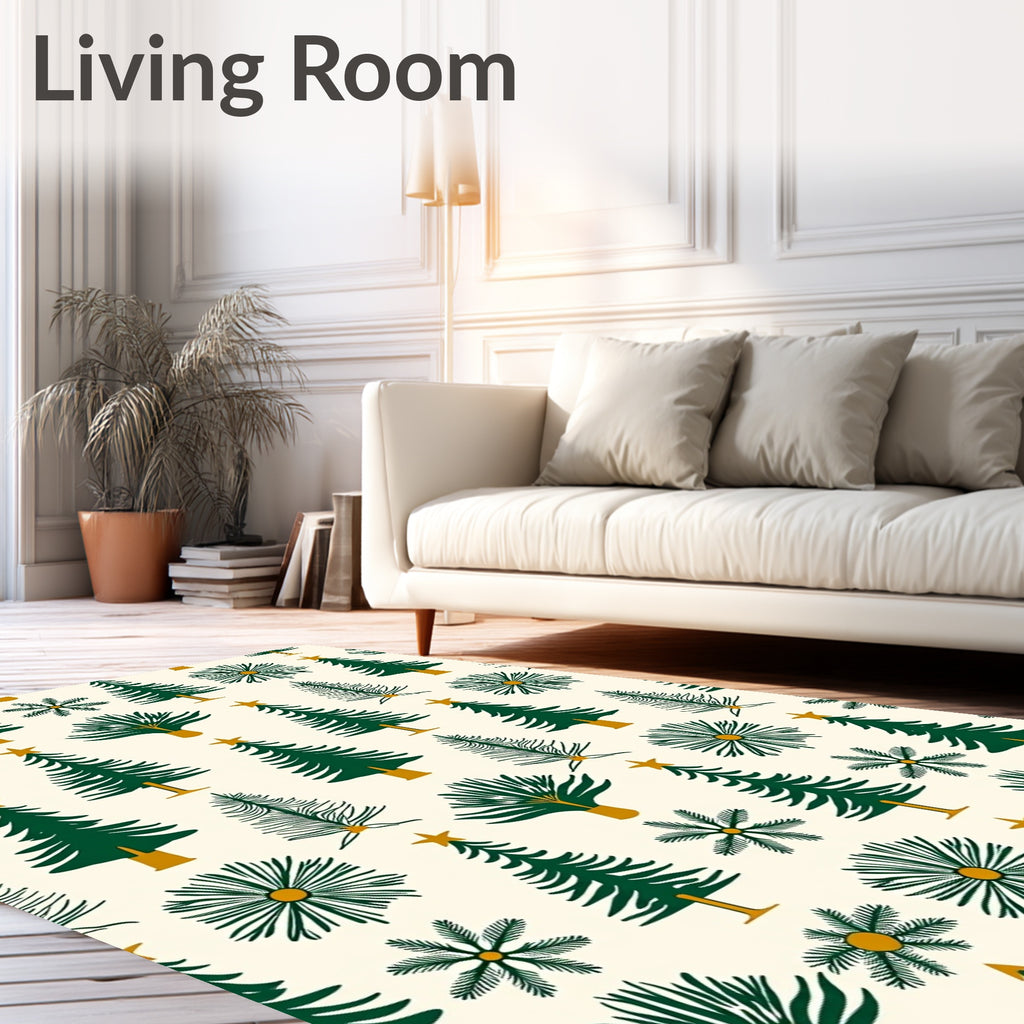 Forest Green Christmas Trees Stars Rug