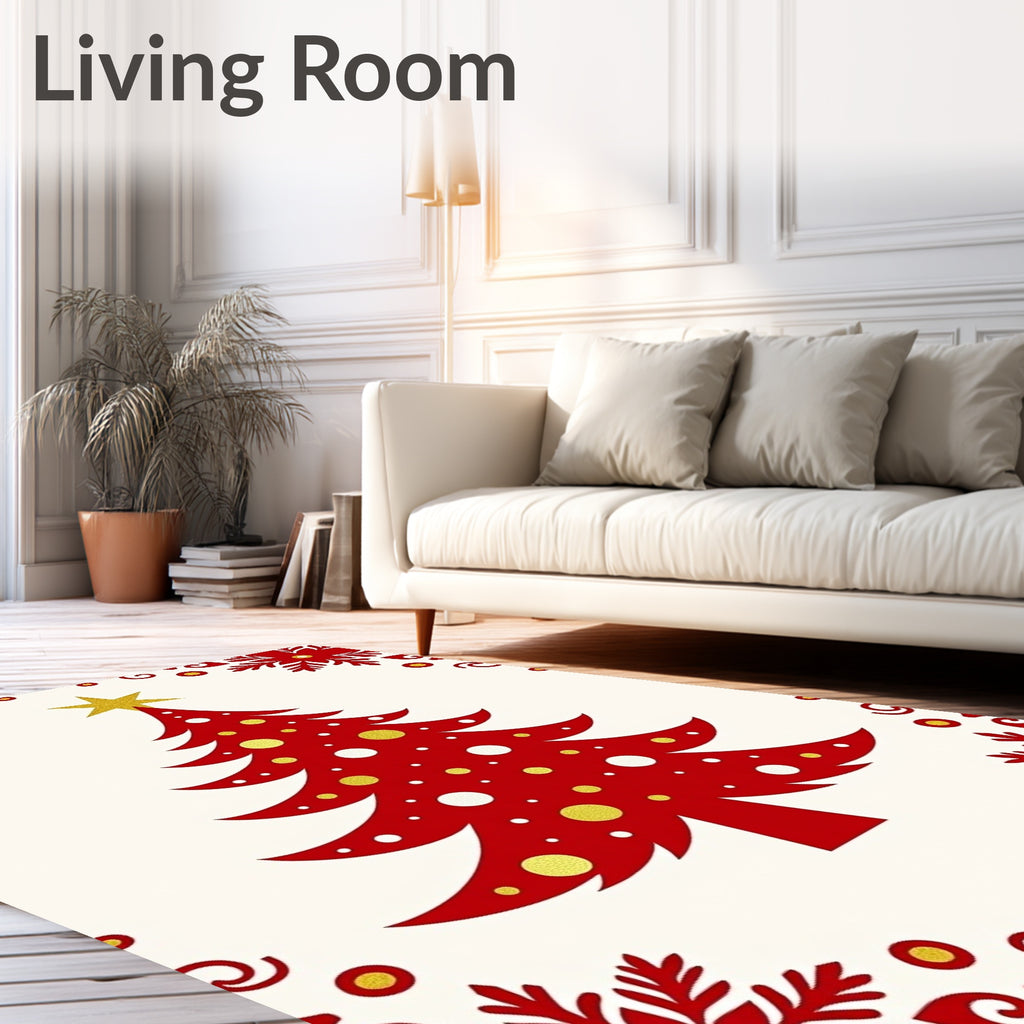 Festive Red Christmas Tree Starry Rug