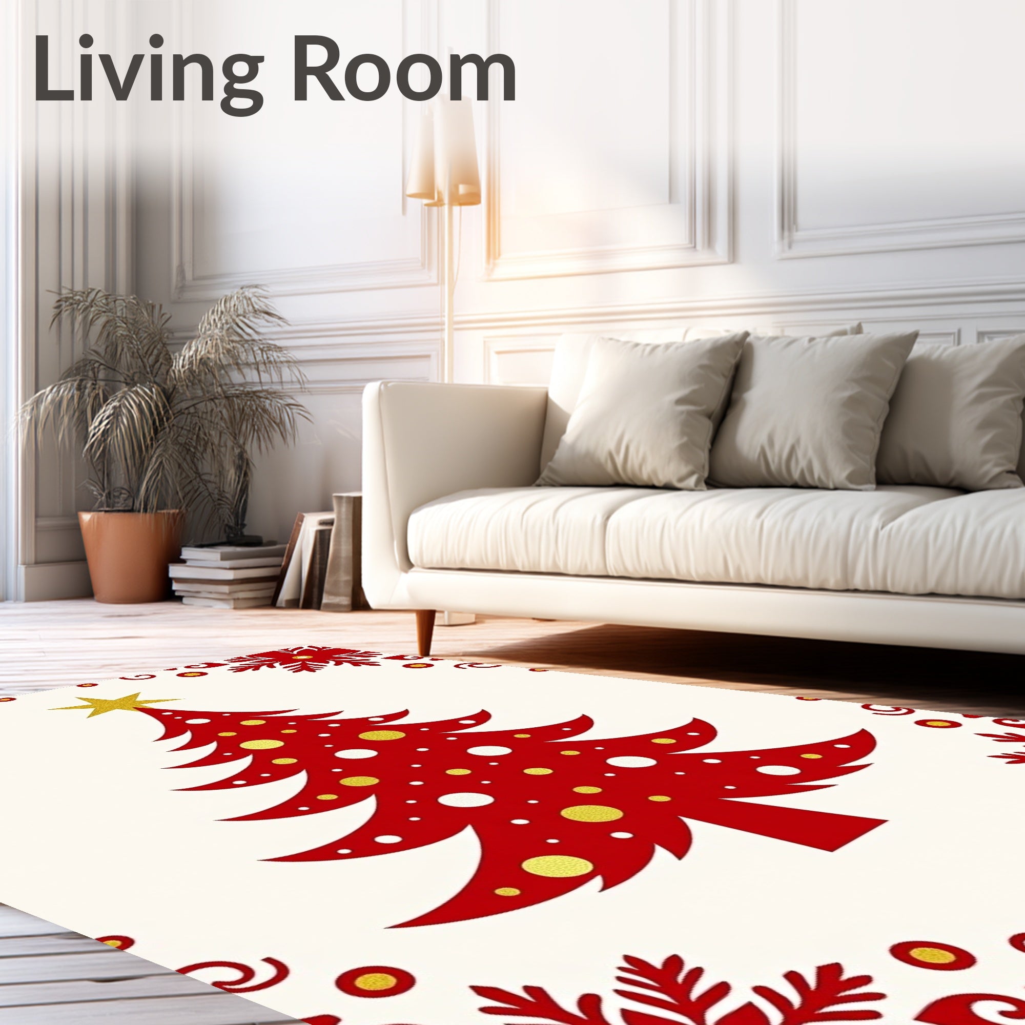 Festive Red Christmas Tree Starry Rug