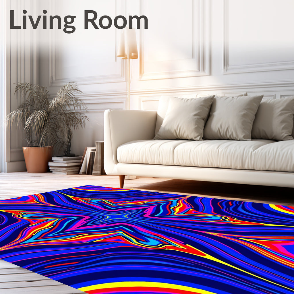 Vibrant Blue Magenta Yellow Starburst Rug