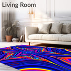 Vibrant Blue Magenta Yellow Starburst Rug