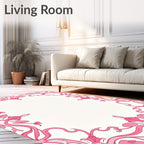Ornate Pink Floral Scroll Frame Rug