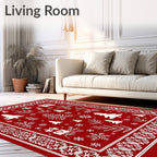 Red White Festive Holiday Trees Snowflakes Rug