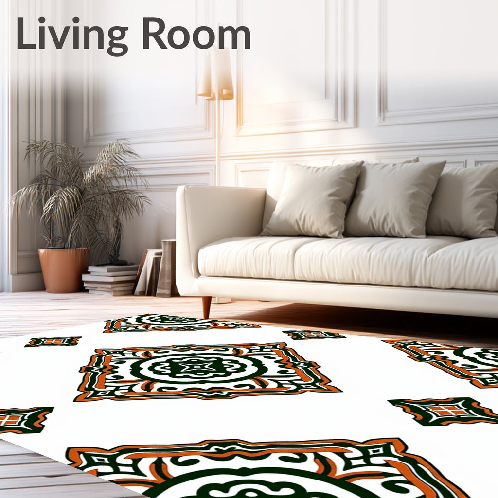 Emerald Orange Filigree Diamond Medallion Rug