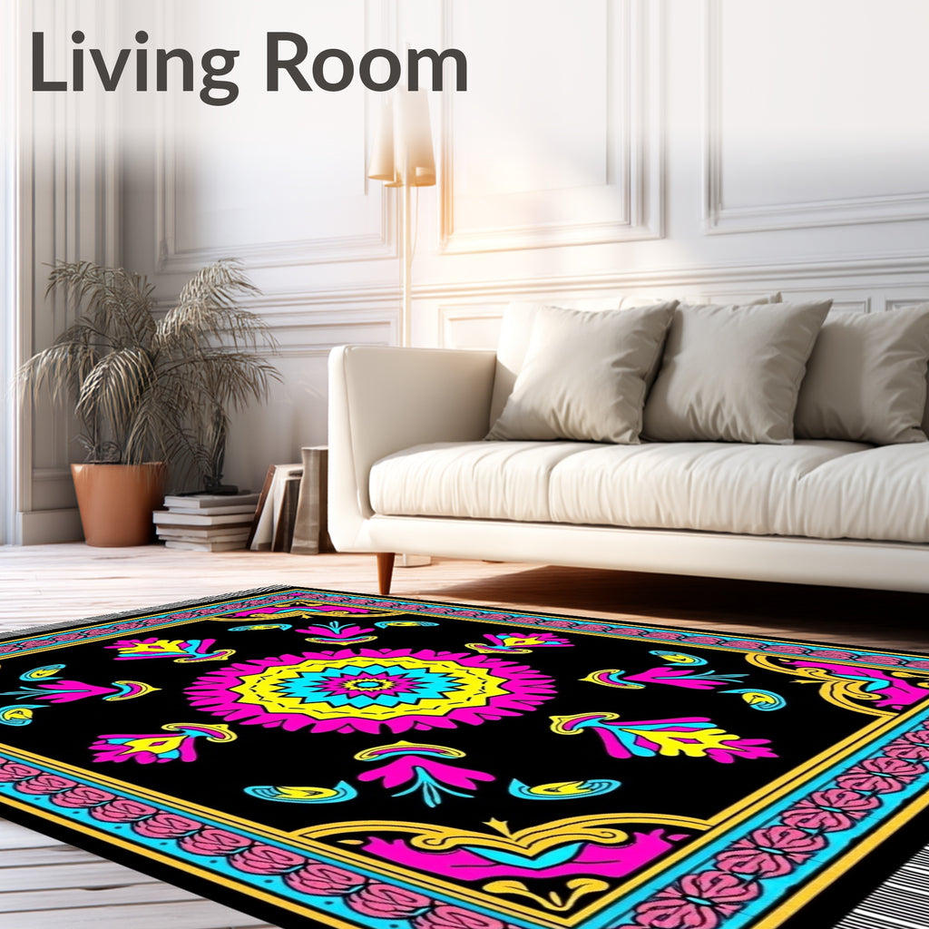 Vibrant Pink Yellow Blue Medallion Rug