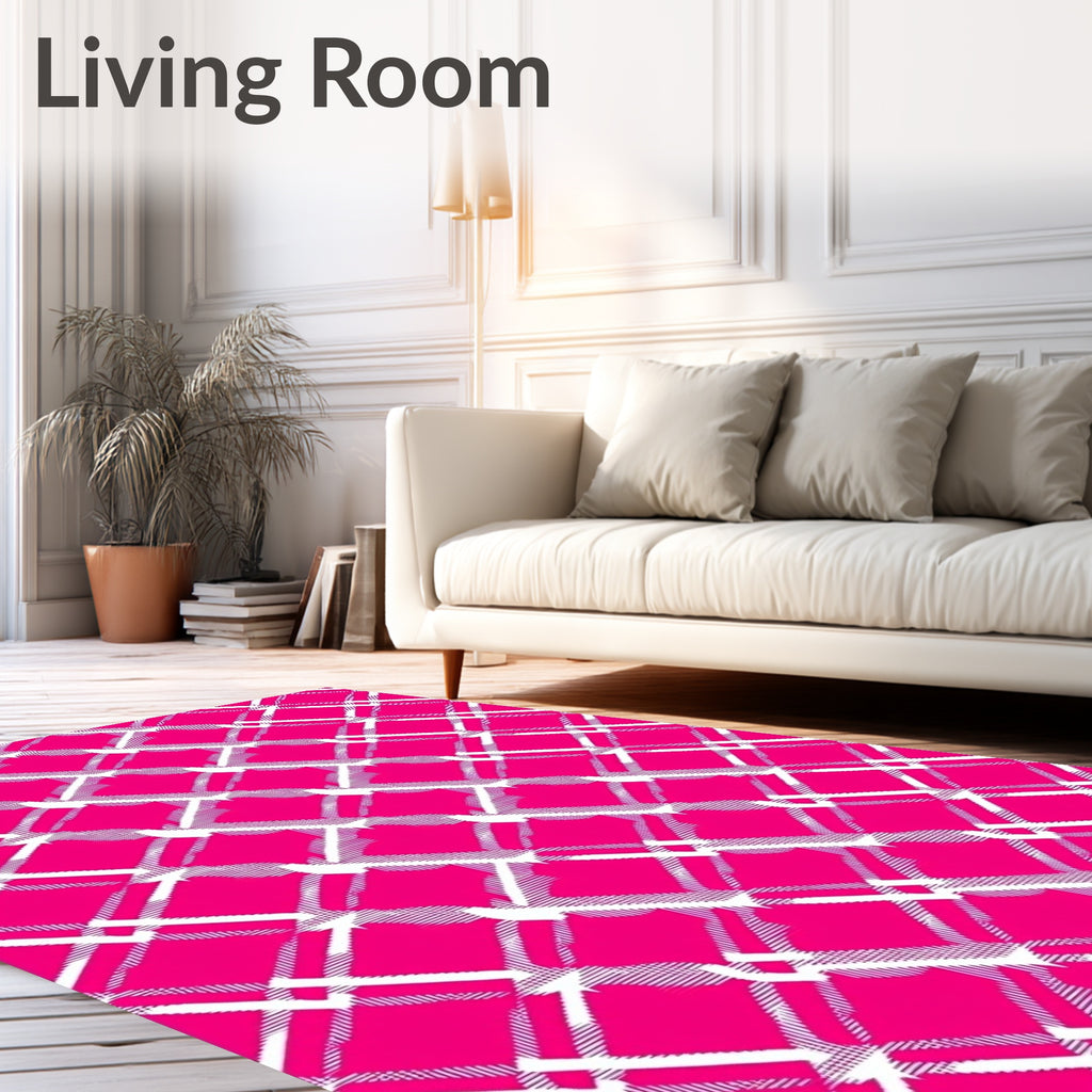 Vibrant Pink Plaid Diamond Rug