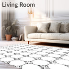 Black White Interlocking Circles Grid Rug
