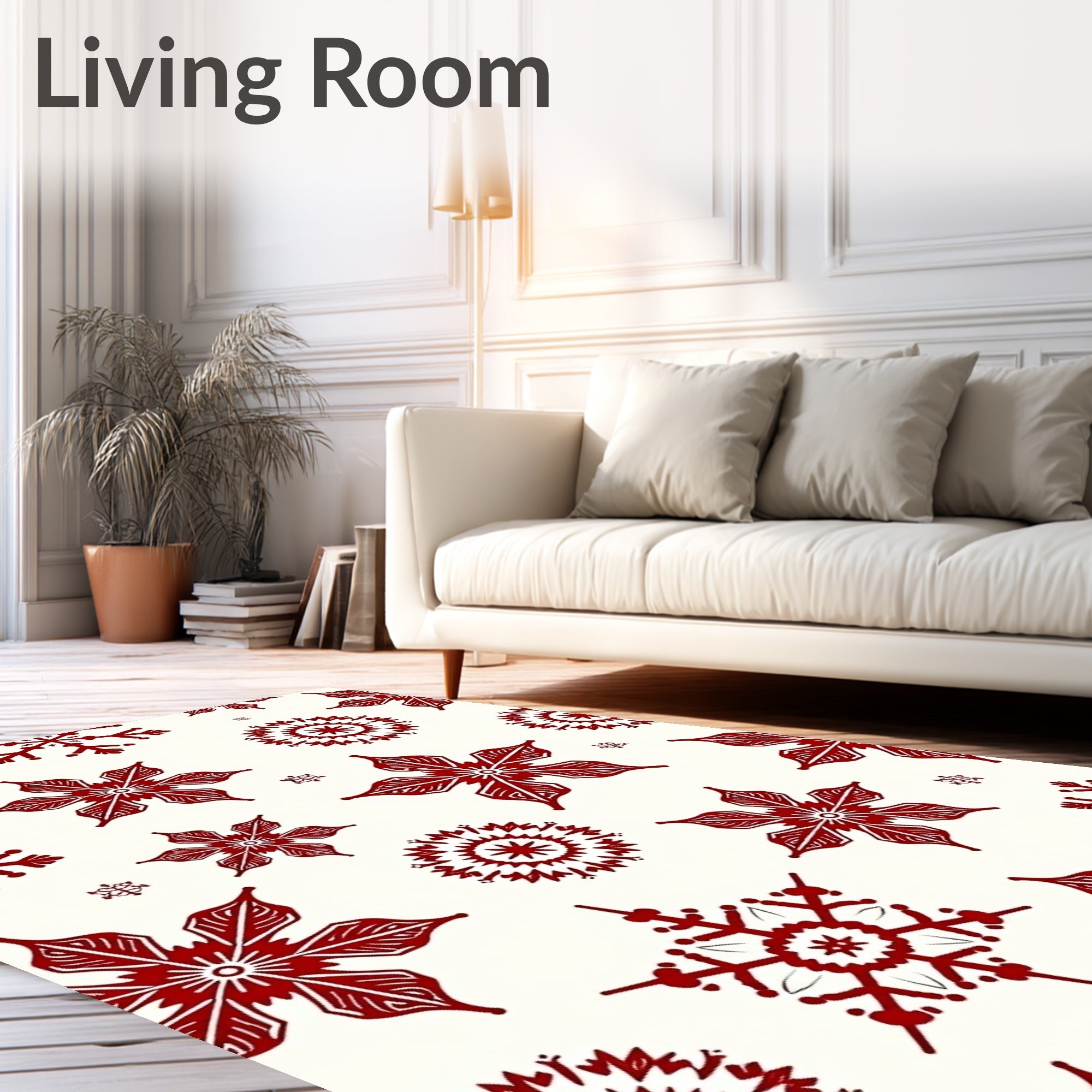Crimson Snowflake Collection Festive Scatter Rug