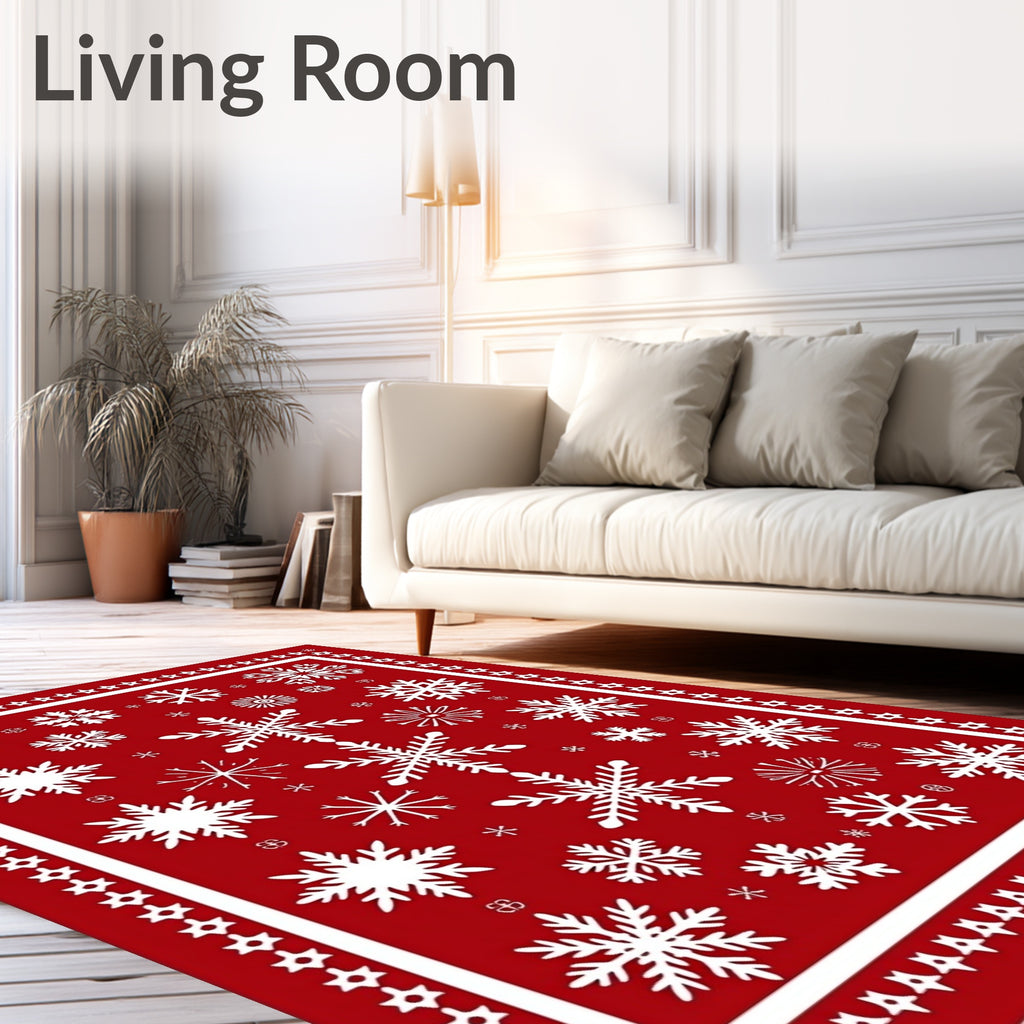 Red Snowflake Winter Wonderland Rug