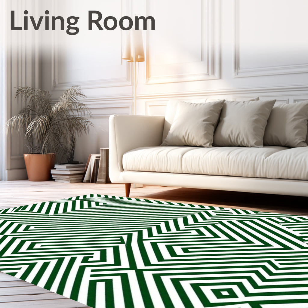 Deep Green Geometric Labyrinth Lines Rug