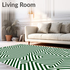 Deep Green Geometric Labyrinth Lines Rug